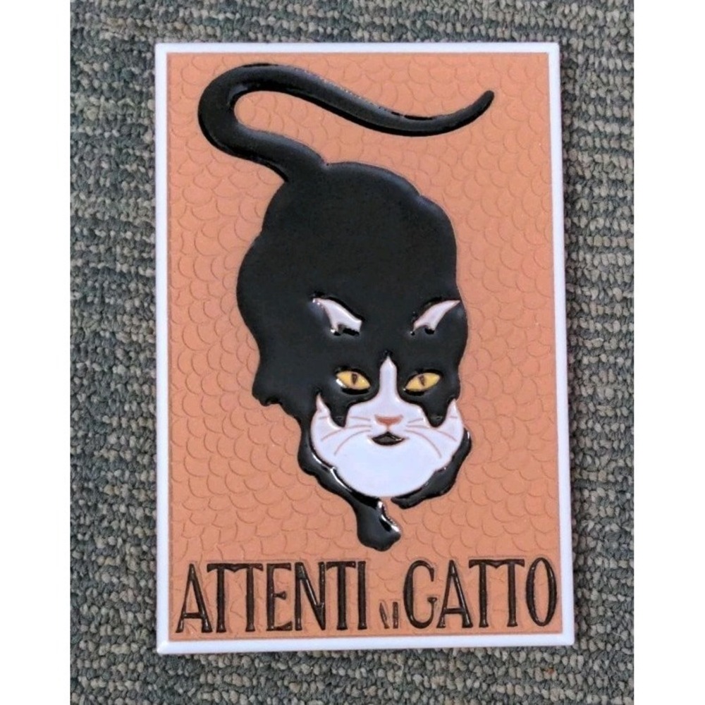 Terracotta Tile Attenti Al Gatto Beware Of The Cat BLACK 6x4 Inch Made in Italy